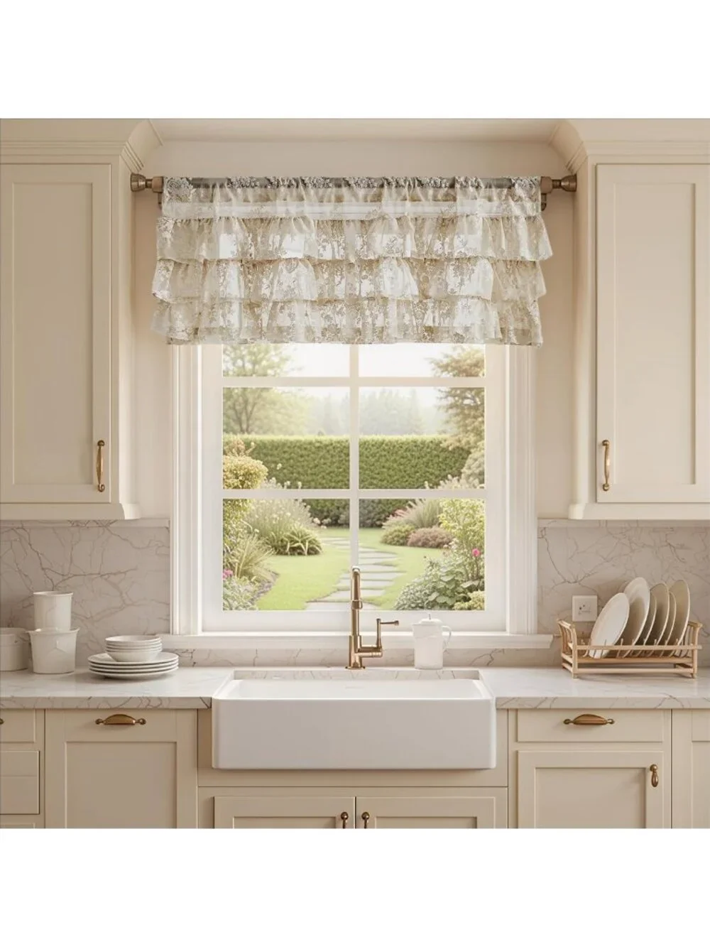 Beige Lace Ruffle Valance Panel 52